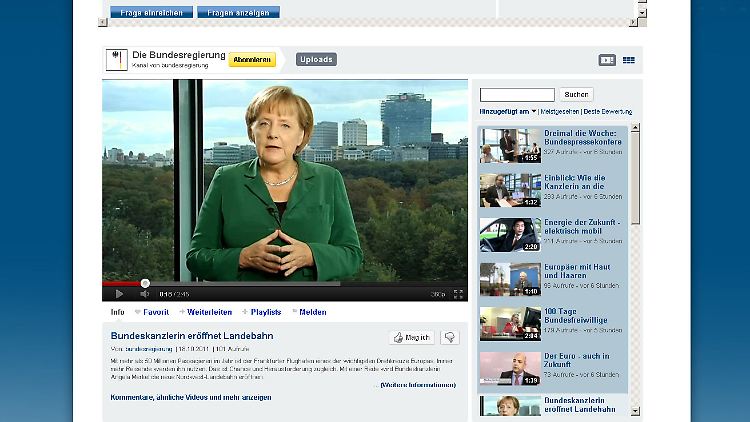 Merkel im Kanal der Regierung.