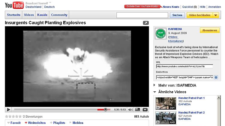 Ein Video der Internationalen Schutzgruppe (ISAF) ist auf der Internet-Plattform Youtube zu sehen.