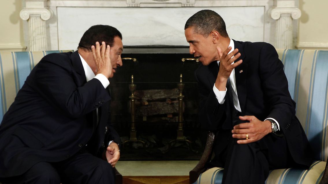Obama im Gespräch mit dem ägyptischen Präsidenten Mubarak.