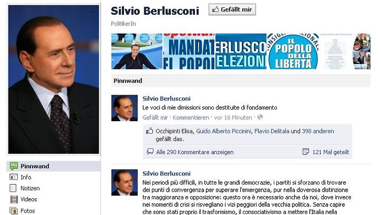 Silvio Berlusconi äußerte sich via Facebook.
