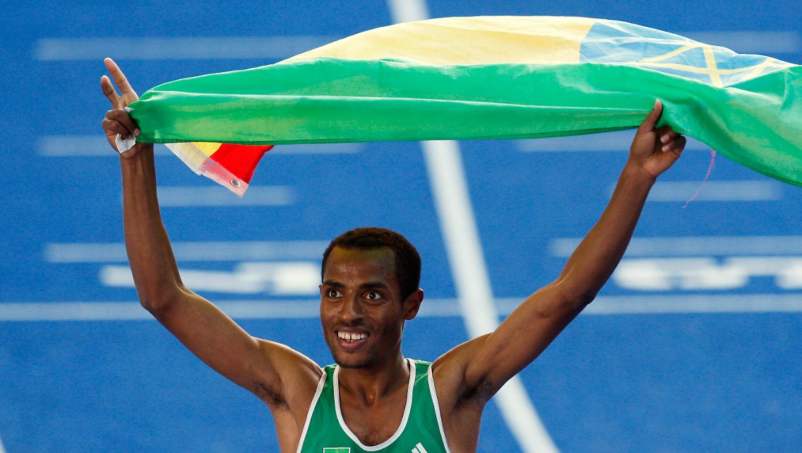 Bekele hielt bei der WM als Einziger die äthipischen Farben hoch.