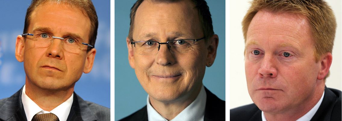 Althaus gegen den Rest: Der Ministerpräsident muss sein Amt gegen Linkspartei-Kandidat Ramelow und SPD-Spitzenkandidat Matschie verteidigen.