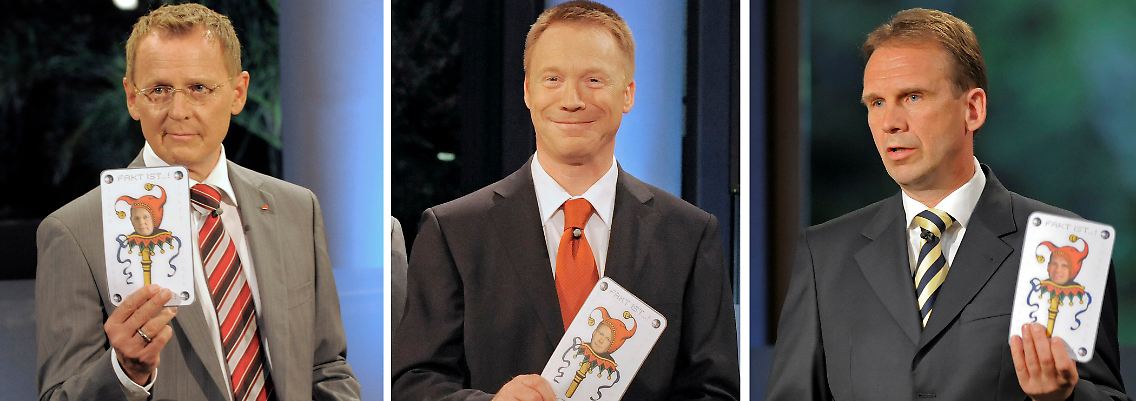 Drei Joker für Thüringen? Die Spitzenkandidaten von Linkspartei, SPD und CDU - Ramelow, Matschie und Atlhaus (von links) bei ihrem Fernsehduell.