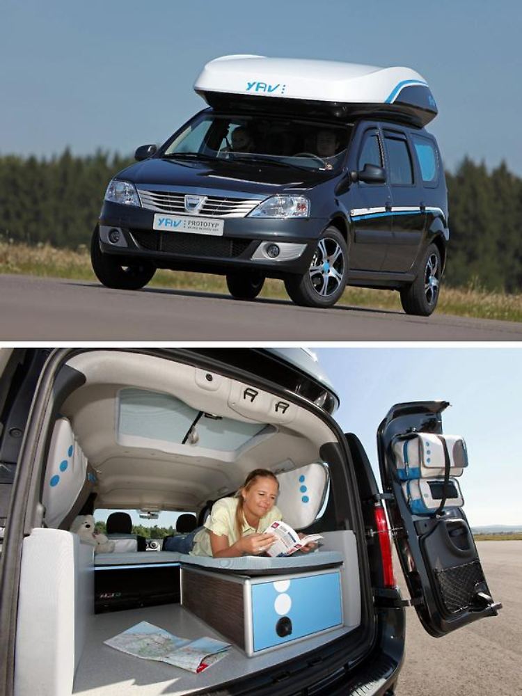 Wird zusätzlicher Schlafplatz benötigt, erfolgt der Einstieg beim Dacia-Freizeitmobil durch eine Luke im Dachbereich.