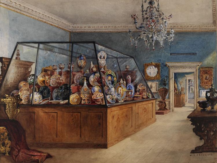 Aquarell aus dem Victoria and Albert Museum von William Linnaeus Casey aus dem Jahr 1857. Es zeigt den zweiten Raum des Marlborough House.