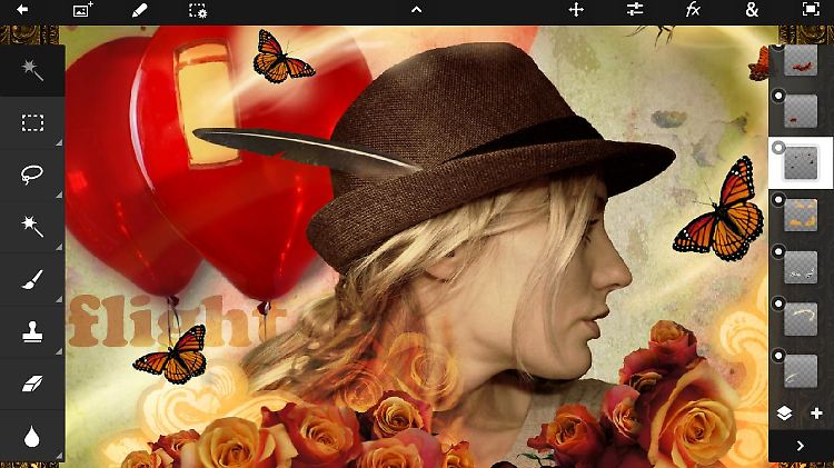 Die Oberfläche von Photoshop Touch ist im Vergleich zur Desktop-Anwendung stark abgespeckt.