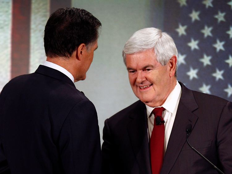 Romney (l.) und Gingrich haben bislang keine schwerwiegenden Fehler gemacht - im Gegensatz zu den einigen ihrer Mitbewerber.