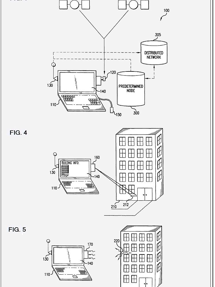 Die Zeichnung von Patent RE42,927 sieht harmlos aus, beschreibt aber eine grundlegende Technik für ortsbasierte Informationen.