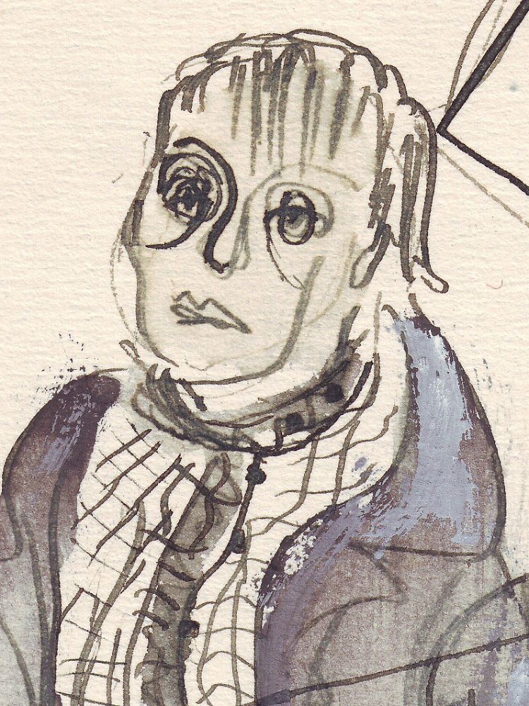 Zeichnung von Kinski zu der von ihm geplanten Bühnenfassung von "Raskolnikow". (Abbildung aus dem Band "Kinski - Vermächtnis".)