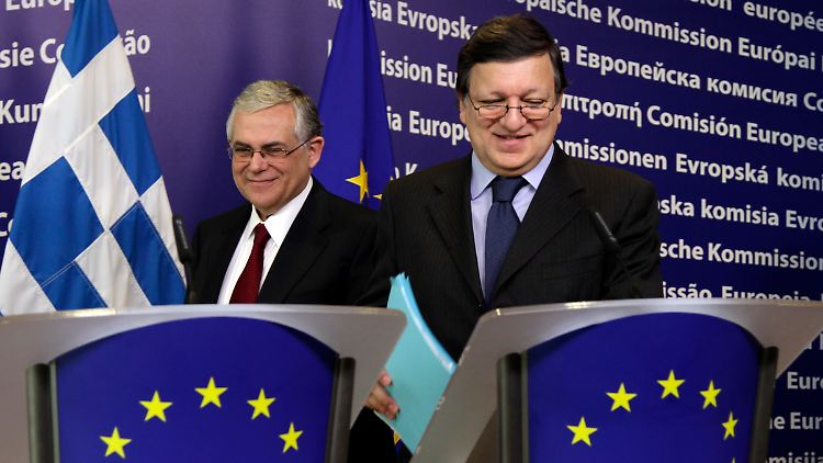 Harte Verhandlungen:  José Manuel Barroso (rechts) beharrt auf Sicherheiten für die Geldgeber. 