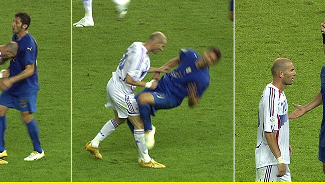 Nach diesem Kopfstoß hatte Zinedine Zidane im WM-Finale 2006 die Rote Karte gesehen. Fankreich verlor anschließend im Elfmeterschießen.