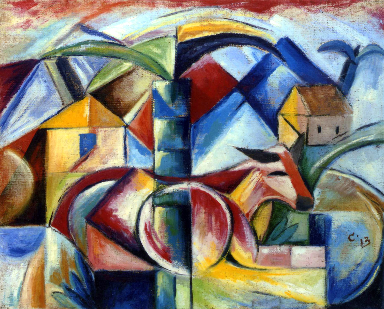 Knallbunt und abstrakt - die Künstler des "Blauen Reiters" gingen vor 100 Jahren revolutionäre Wege hin zu einer neuen Kunstanschauung. ("Rote Kuh mit Häusern" von Heinrich Campendonk, 1913)