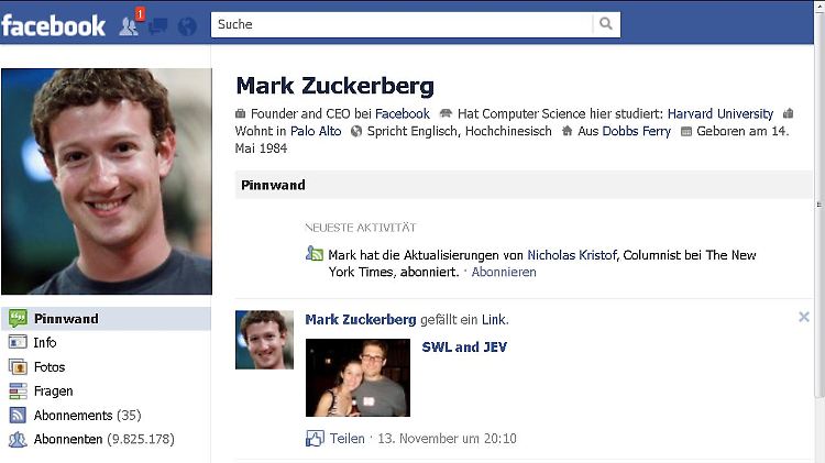 Zuckerberg will Menschen weltweit vernetzen. An seine eigene Facebook-Pinnwand schreibt er eher selten.