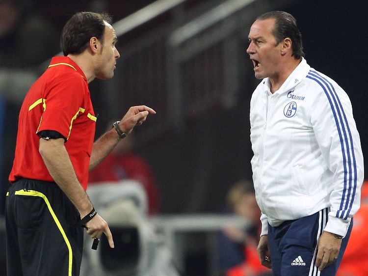 Schalke-Trainer Stevens hatte einen kleinen Disput mit Schiedsrichter Antonio Miguel Lahoz.