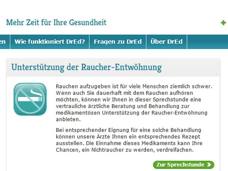 Ob Raucherentwöhnung oder Sexualtherapie: DrEd scheint für jede Patientengruppe etwas passendes bereitzuhalten.
