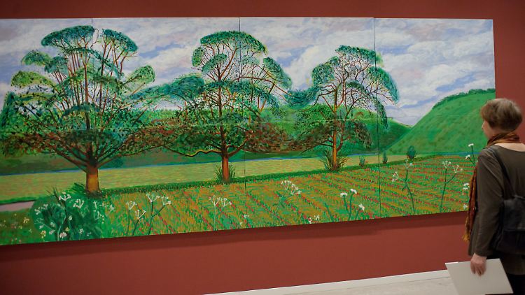 Gemälde "Thee Trees near Thixendale" des weltberühmten britischen Künstlers David Hockney.