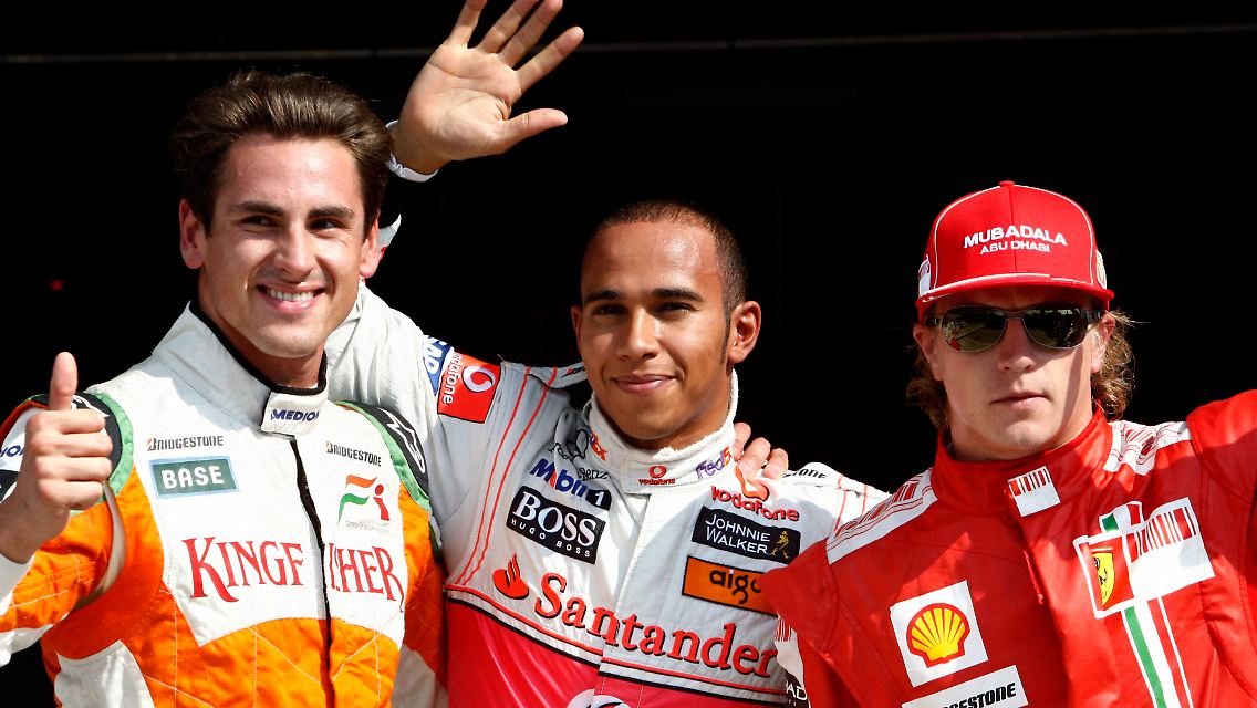 Die drei Schnellsten in der Qualifikation: Lewis Hamilton (m), Adrian Sutil (l.) und Kimi Räikkönen.