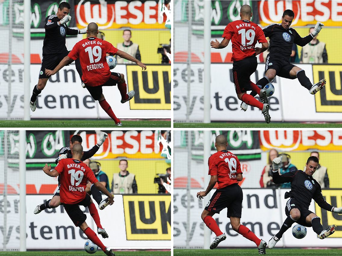 Für diese Aktion gegen Eren Derdiyok flog Wölfe-Keeper Diego Benaglio in der 32. Minute vom Platz.