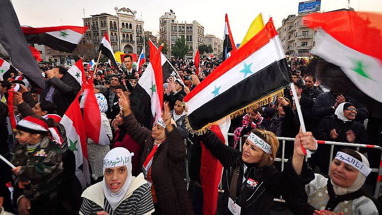 Ein Pro-Assad-Demonstration in Damaskus.