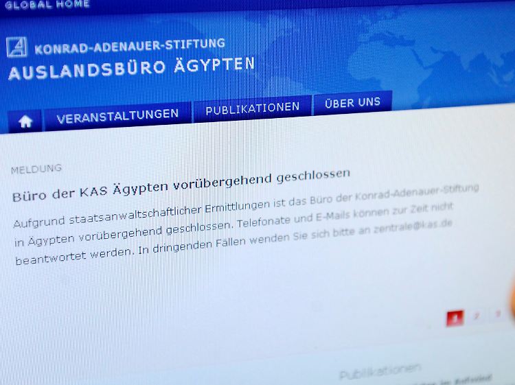 Die Homepage der Konrad-Adenauer-Stiftung vermeldet die Durchsuchung des Büros in Ägypten aufgrund "staatsanwaltschaftlicher Ermittlungen".