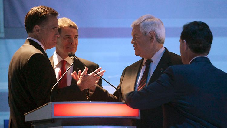 Die Riege der Bewerber, von links nach rechts: Mitt Romney, Rick Perry, Newt Gingrich und Rick Santorum