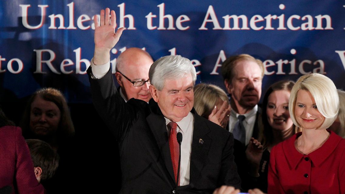 Newt Gingrich feiert seinen Sieg in South Carolina.