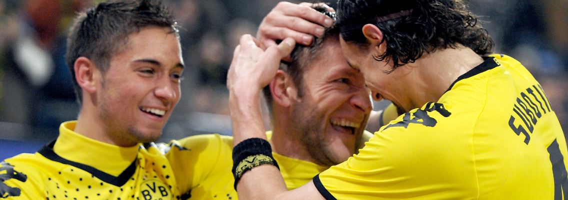 Tiefstapler unter sich: Dortmunds Jakub Blaszczykowski, Moritz Leitner und Neven Subotic feiern in Hamburg.