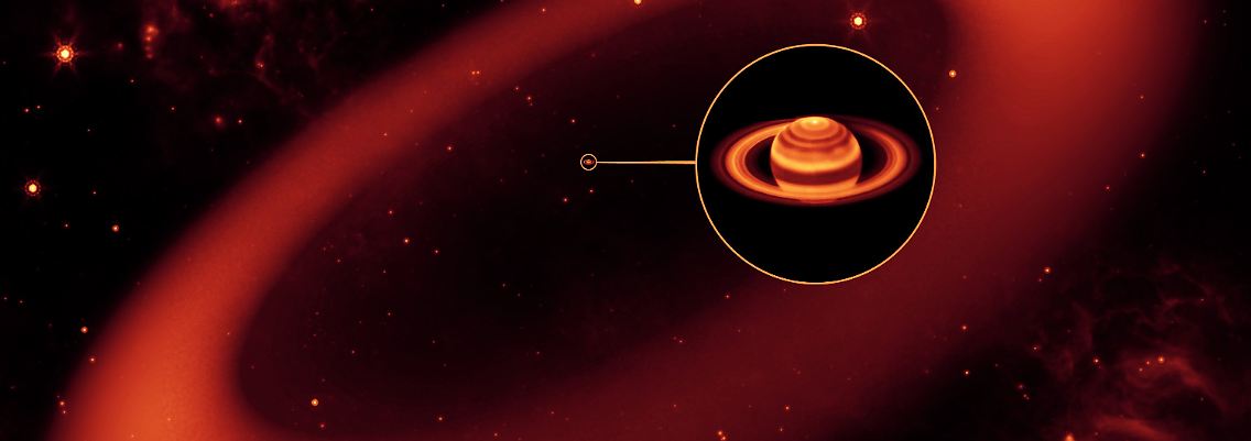 Wäre der Ring von der Erde aus sichtbar (hier eine künstlerische Darstellung), wäre er doppelt so groß wie der Mond.