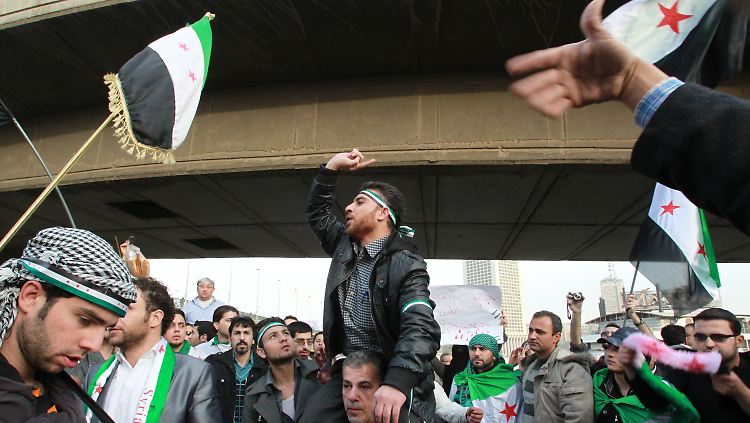 Syrer protestieren in Kairo am Rande des Treffens der Arabischen Liga gegen den syrischen Herrscher Assad.