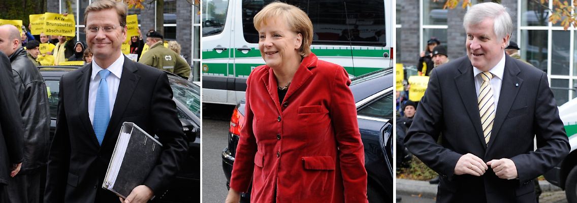 Die Parteichefs Westerwelle, Merkel und Seehofer haben die Finanzfragen auf Mittwoch vertagt.