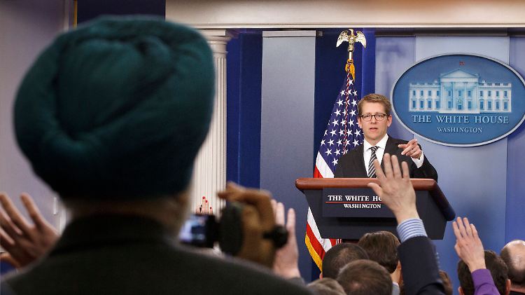 Reger Andrang im White House Press Room: Jay Carney beantwortet Fragen.