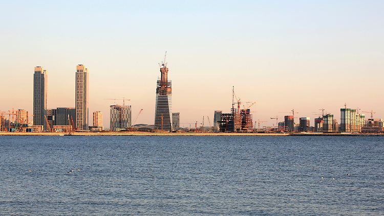 Baustelle der Freihandelszone Incheon im Westen von Seoul.