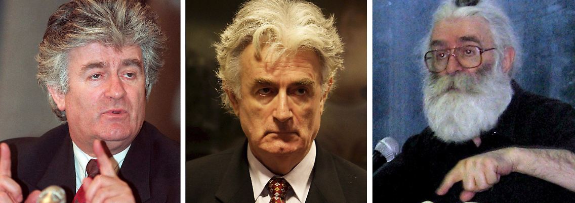 Die Gesichter des Karadzic: Auf der Höhe seiner Macht 1994, in Den Haag 2008 und kurz nach seiner Festnahme im März 2008.
