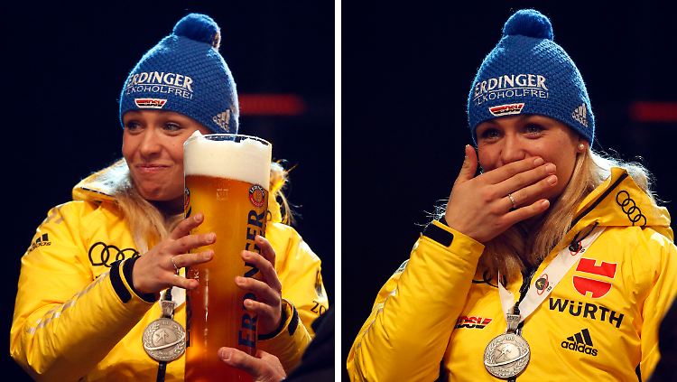 Biathlon-Rekordweltmeisterin Magdalena Neuner kann auch feiern.