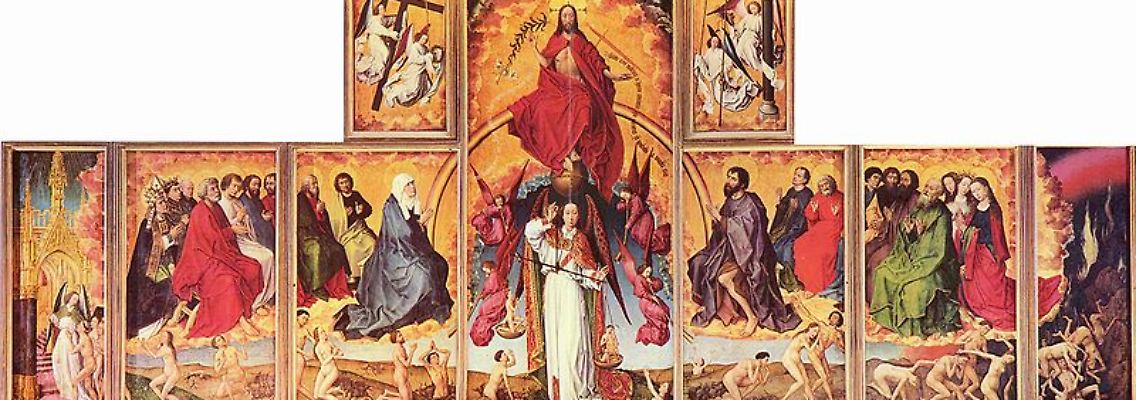 Gesamtansicht des Flügelaltars "das Jüngste Gericht" von Rogier van der Weyden.