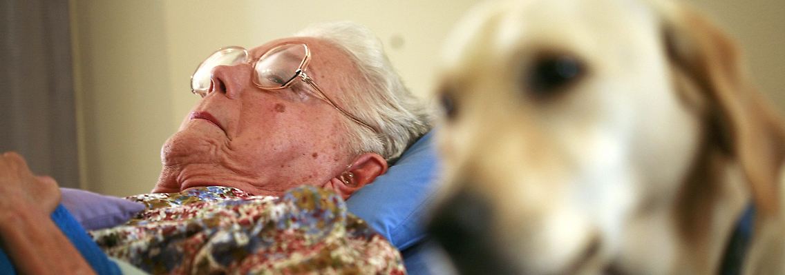 June Middleton und ihr Hund Angel.