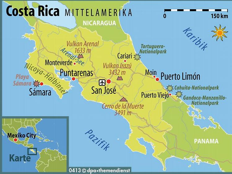 Costa Rica ist nur so groß wie Niedersachsen, bietet aber viele Nationalparks und eine große Artenvielfalt in unterschiedlichen Klimazonen.