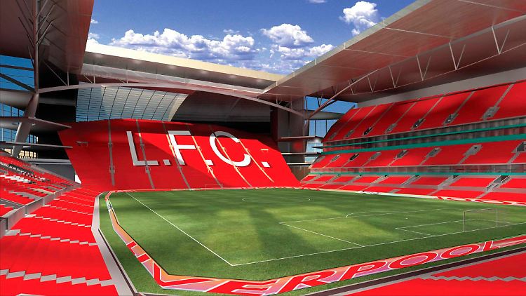 Falls Sie zuviel Kleingeld übrig haben, können Sie die Namensrechte des neuen Liverpooler Stadions erwerben. Die Computer-Animation zeigt, wie es aussehen könnte.