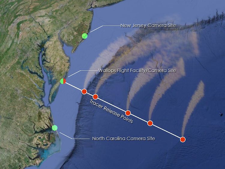 Das Testgebiet vor der US-Ostküste (Grafik): Die Nasa informiert ausführlich über Startzeiten, Inhaltsstoff und Windrichtung.