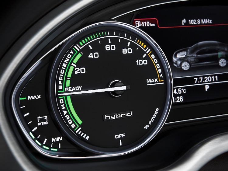 Der Drehzahlmesser wird im A8 Hybrid zum Powermeter.