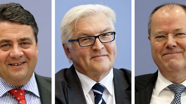 SPD-Chef Gabriel, Fraktionschef Steinmeier, Ex-Finanzminister Steinbrück (v.l.) - einer von ihnen dürfte Kanzlerkandidat werden. Doch wird der dann auch Kanzler?