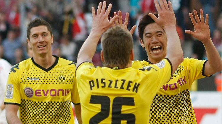Vergeigen sie es noch? Robert Lewandowski, Lukasz Piszczek und Shinji Kagawa, Borussia Dortmund.