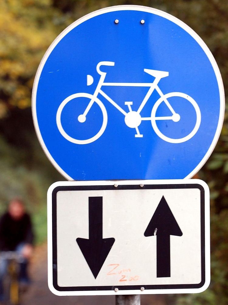 Das blaue Schild zeigt an, dass der Radweg genutzt werden muss.