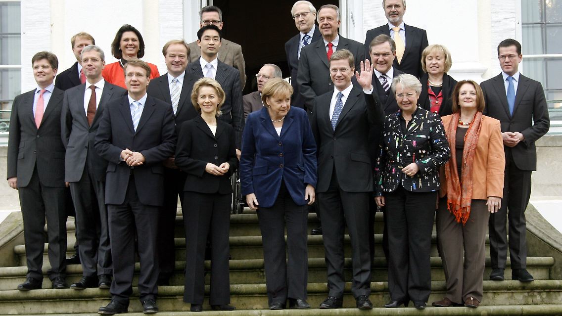 Demonstrative Einigkeit auf der Schlosstreppe: Familienbild zu Beginn der Klausurtagung.