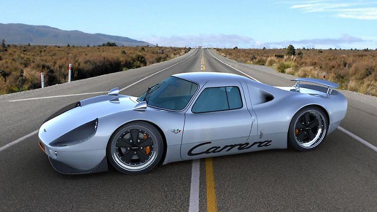 Das Kleid, das Gullwing geschneidert hat, lehnt sich an den Ur-Carrera an: Flach gebogene Motorhaube, breite Kotflügel und dort aufgesetzte Rückspiegel.