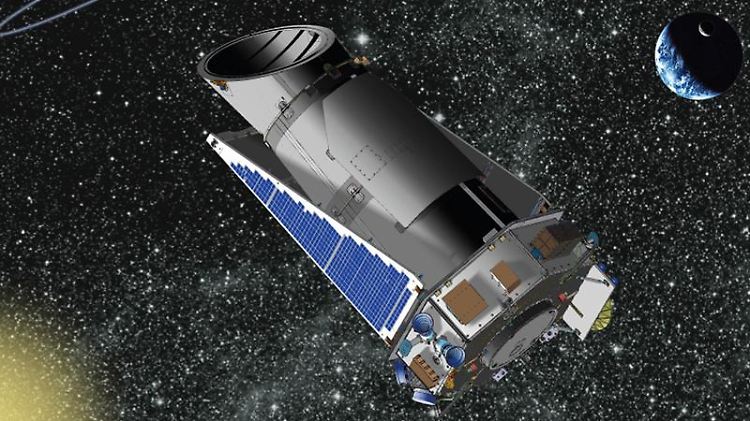 Zeichnung desTeleskops Kepler im Weltall.