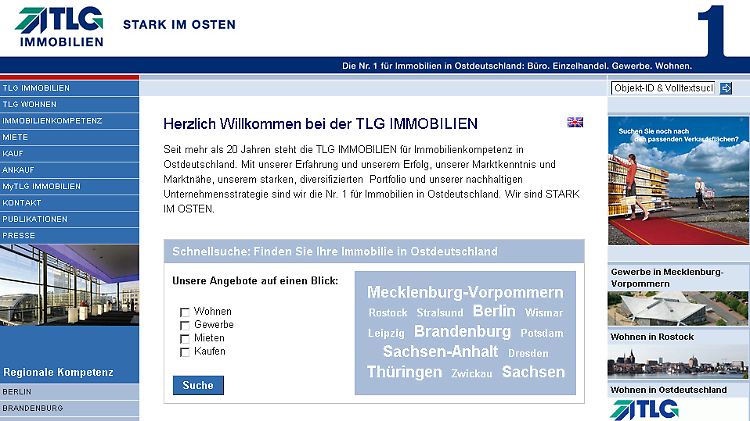 Bald in Hand der Linken? Die Internetseite der TLG.