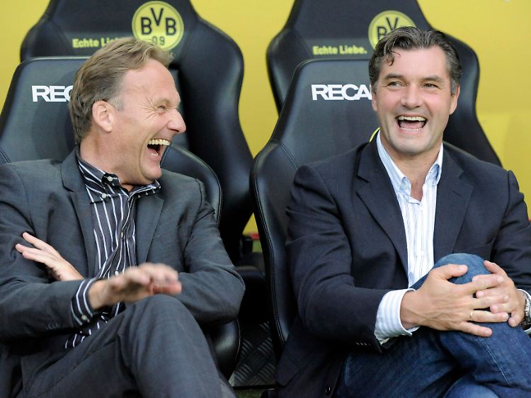 Sportdirektor Michael Zorc mit BVB-Geschäftsführer Hans-Joachim Watzke. Gemeinsam mit Trainer Jürgen Klopp bilden sie das Erfolgstrio des BVB.
