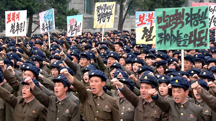 Zehntausende Nordkoreaner protestierten auf der Kundgebung gegen das Nachbarland.