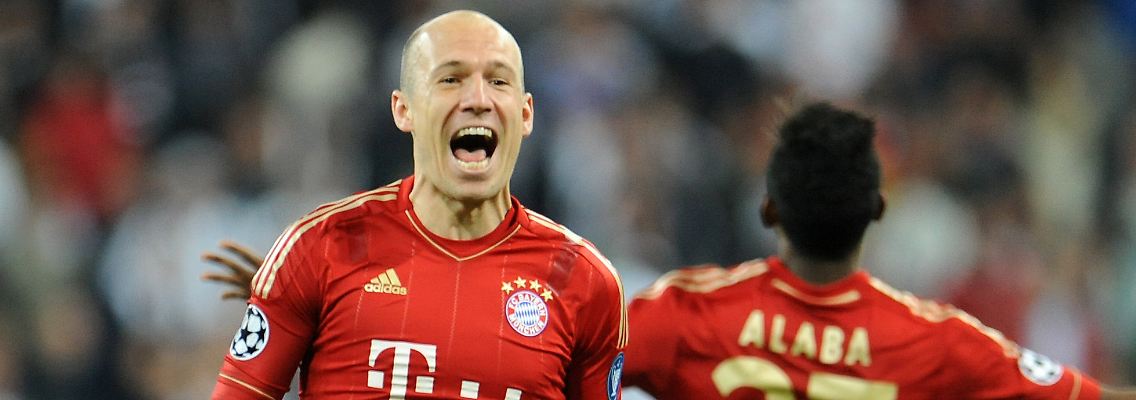 Es ist geschafft: Arjen Robben und David Alaba feiern den Einzug des FC Bayern München ins Finale der Fußball-Königsklasse.